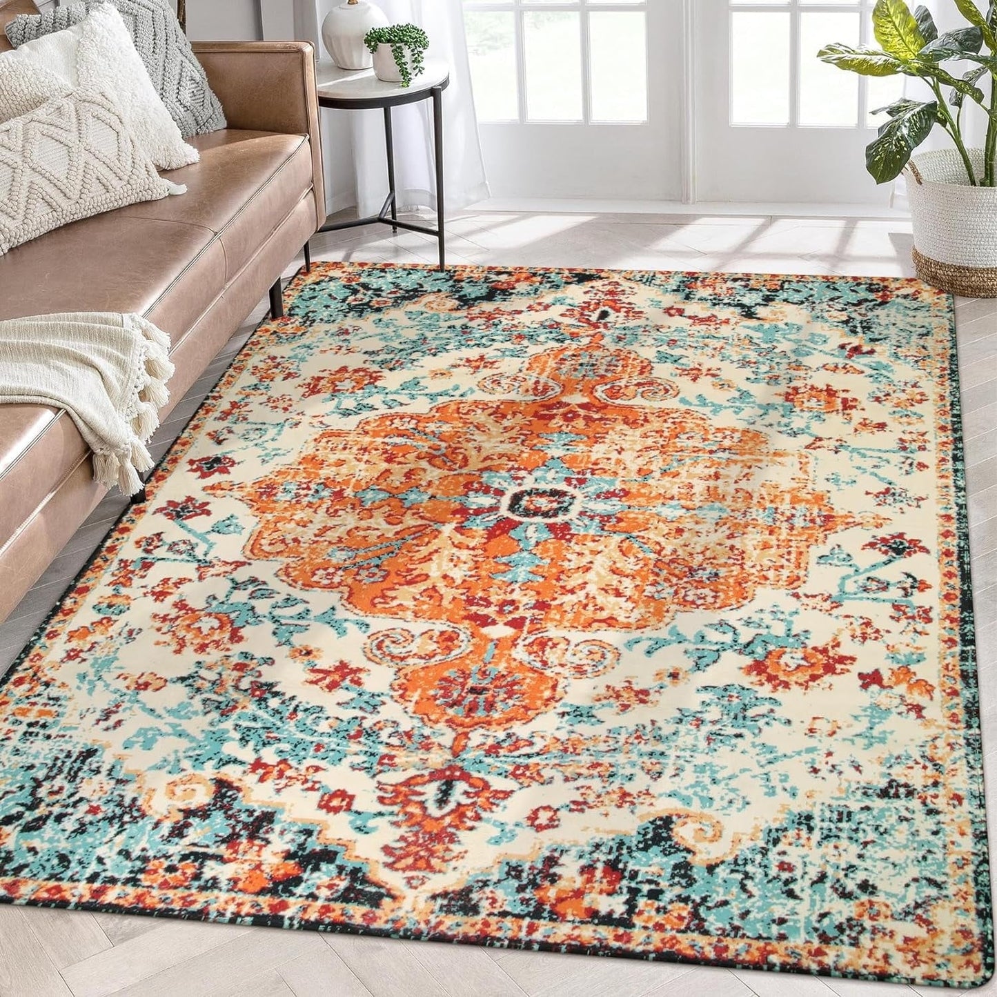 Lahome Decor Area Rug for Living Room Washable Bedroom Dining Rug Boho Floral Medallion Area Rug Non Slip Vintage Indoor Accent Carpet for Apartment Nursery Kids Room Walmart Walmart