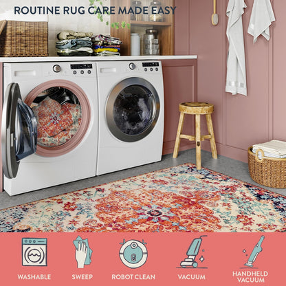 Lahome Decor Area Rug for Living Room Washable Bedroom Dining Rug Boho Floral Medallion Area Rug Non Slip Vintage Indoor Accent Carpet for Apartment Nursery Kids Room Walmart Walmart