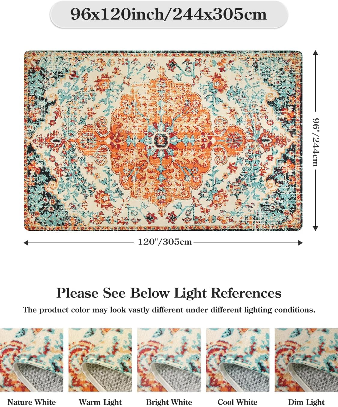Lahome Decor Area Rug for Living Room Washable Bedroom Dining Rug Boho Floral Medallion Area Rug Non Slip Vintage Indoor Accent Carpet for Apartment Nursery Kids Room Walmart Walmart