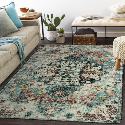 Lahome Decor Area Rug for Living Room Washable Bedroom Dining Rug Boho Floral Medallion Area Rug Non Slip Vintage Indoor Accent Carpet for Apartment Nursery Kids Room Walmart Walmart 5' x 7' Teal